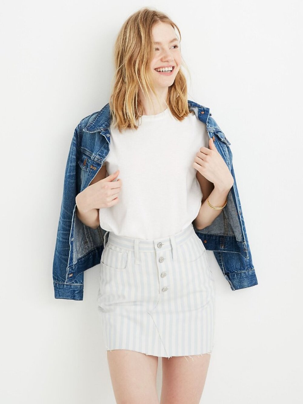 Madewell Stretch A-Line Mini Skirt in Pompano Stripe - sz 24